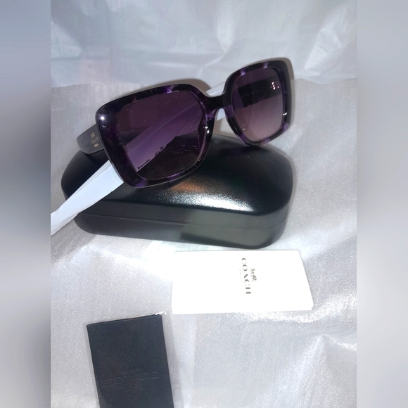 New Coach Oversized Square Sunglasses/Purple Tortoise With Case - Picture 1 of 12